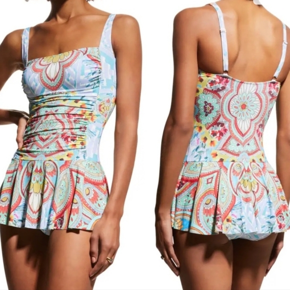 Johnny Was Helouise One Piece Skirt Ruched Swimsuit Small - Picture 2 of 8